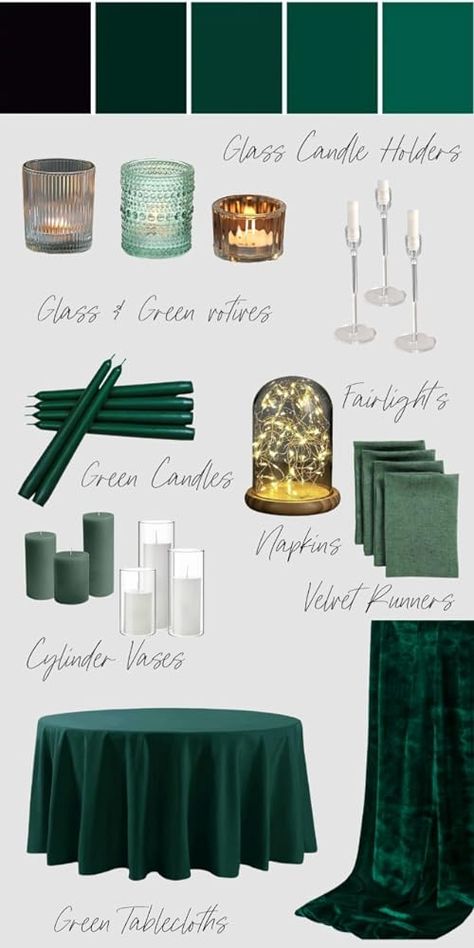 Zoey Louise Design's Amazon Page Emerald Winter Wedding, Dark Green Birthday Theme, Forest Green Wedding Decor, Dark Green Wedding Decor, Moody Green Wedding, Emerald Green Wedding Decorations, Winter Green Wedding, Emerald Green Wedding Ideas, Emerald Green Wedding Decor