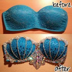 take before and after pic Bra Diy, Mermaid Bra, Mermaid Halloween, Diy Kostüm, Fashion Gowns, Mermaid Costume, Mermaid Birthday, Mermaid Party, Rave Outfits