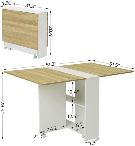 AmazonSmile - Tiptiper Folding Dining Table, Versatile Dinner Table with 6 Wheels and 2 Storage Racks, Space Saving Kitchen Table Dining Room Table - Tables Space Saving Kitchen Table, Folding Kitchen Table, Space Saving Dining Table, Multifunctional Table, Farm Dining Table, Dining Table With Storage, Expandable Table, Space Saving Kitchen, Folding Dining Table