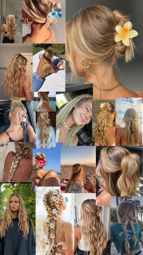 Easy Pool Party Hairstyles, Cool Toned Outfit Ideas, Mid Length Beach Hair, Cute Summer Hairstyles Curly Hair, Braided Hairstyles For The Beach, Cute Hair Styles Down, Cute Airplane Hairstyles, Cruise Hair Styles, Hairstyle For Pool Party