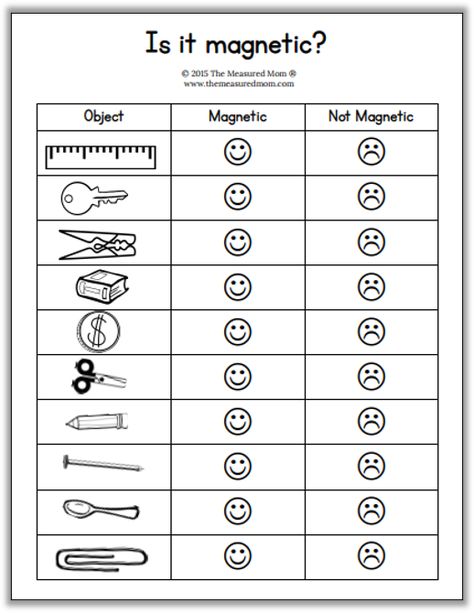 Magnet worksheet for kids - The Measured Mom Magnet Worksheet, 3d Tiskárna, Science Experience, Magnet Activities, Measured Mom, Preschool Science Activities, Homeschool Worksheets, First Grade Worksheets, Homeschool Education