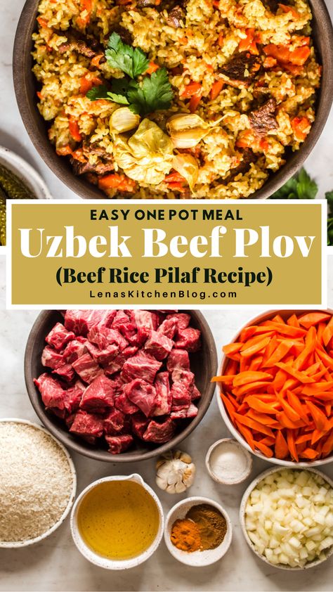 Turkish Beef Recipes, Roast And Rice, Rice And Meat, Pilaf Recipe, Rice And Meat Recipes, Plov Recipe, Beef Rice Recipes, Beef Rice Pilaf Crockpot, Plov Rice Recipe