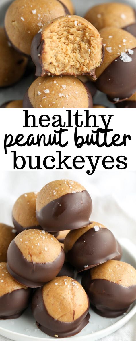 Healthy Buckeyes, Diy Protein Bars, Peanut Butter Buckeyes, Buckeyes Recipe, Healthy Peanut Butter, Healthy Sweets Recipes, Healthy Sweets, Healthy Dessert Recipes, Sweets Recipes