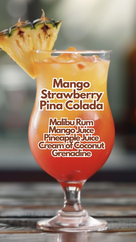 Get ready to indulge in a sip of paradise with our Mango Strawberry Piña Colada! This tropical concoction is perfect for sunny days or when you’re just dreaming of a beach getaway. #mangostrawberrypinacolada via @mybartender Drinks Insta Story, Strawberry Pina Colada, Bartender Drinks Recipes, Fun Drinks Alcohol, Bartender Drinks, Alcholic Drinks, Cocktail Drinks Alcoholic, Mixed Drinks Alcohol, Yummy Alcoholic Drinks