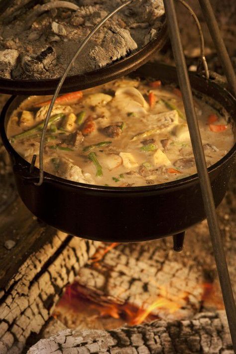 Fireside Venison Stew Venison Stew, Stew And Dumplings, Medieval Recipes, Venison Steak, Game Recipes, Wild Game Recipes, Medieval Life, Fire Cooking, Open Fire