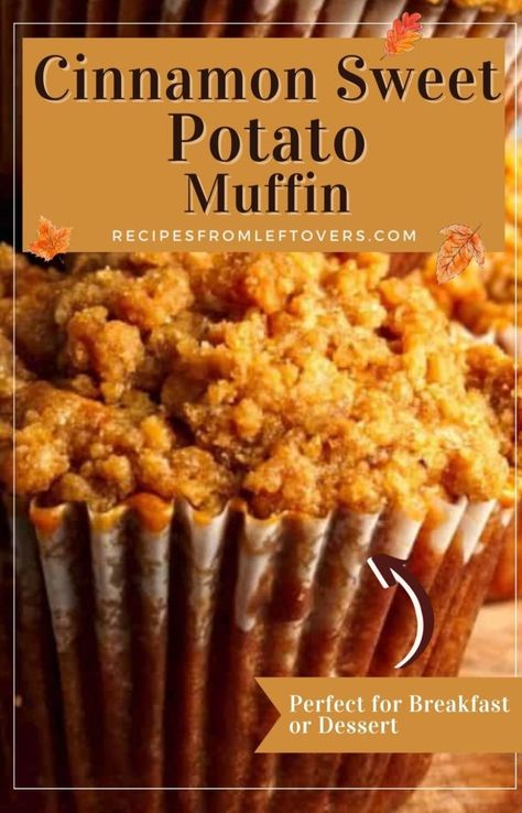 Indulge in a delightful anytime treat with these Cinnamon Sweet Potato Muffins! Perfect for breakfast or dessert, they offer a flavorful twist by combining the nutritional benefits of sweet potatoes with the comforting sweetness of cinnamon. Made with real sweet potatoes, these muffins boast a unique flavor and soft, fluffy texture. Give them a try for a satisfying departure from ordinary muffins! Sweet Potato Mini Muffins, Sweet Potatoes Muffins, Sweet Potato Bars Desserts, Sweet Potatoes Dessert Recipes, Sweet Potato Muffins Recipes, Sweet Potato Recipes Dessert, Sweet Potato Muffins Healthy, Sweet Potato Baking, Unique Muffin Recipes