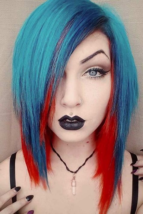 Are you searching for emo hair styles that can convey your sensitive and emotional self? Would you like to learn more about emo hairstyles? Check out our photo gallery to see the brightest and coolest emo looks. #emohair #emohairstyles #haircolor #mediumhair Hair Color Ideas For Halloween, Punk Hair Color Ideas, Halloween Haircolor, Bright Color Hair, Halloween Hair Color Ideas, Halloween Hair Color, Emo Hair Color, Vibrant Hair Color Ideas, Dark Fall Hair Colors