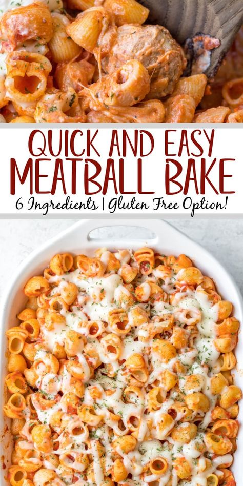 This easy meatball pasta bake is a quick dinner recipe that is made simple by using a bag of frozen meatballs. This recipe is easy to make gluten free, is family friendly, and will make enough to feed the whole crew. The meatball casserole is a perfect dinner option and since it reheats well, it is also great for meal prep. It can be layered ahead of time and popped into the oven for 35 minutes for a quick meal. #meatball #glutenfreerecipes #casserolerecipes #pastabake Healthy Pasta Bake, Meatball Pasta Bake, Easy Meatball, Meatball Dinner, Meatball Casserole, Meatball Pasta, Meatball Bake, Meatballs Easy, Frozen Meatballs