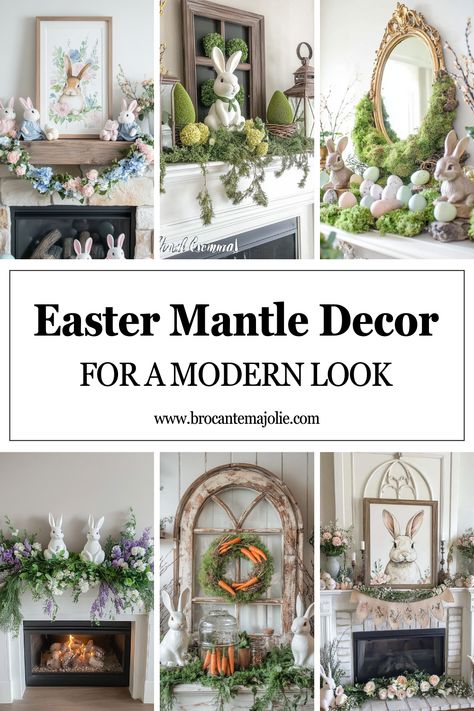 Refresh your mantle with cozy Easter mantle decor, combining rustic charm and vibrant spring mantel decorating ideas. Add warmth with decorative garlands, cheerful bunny accents, and colorful details. Incorporate vintage farmhouse elements and neutral tones for a balanced and inviting setup that captures the joy of Easter celebrations. Easter Fireplace Mantel Decor, Easter Fireplace Mantel, Easter Mantle Decor, Spring Mantel Decorating Ideas, Easter Mantle, Spring Mantel, Mantel Decorating Ideas, Farmhouse Easter Decor, Mantel Decorating