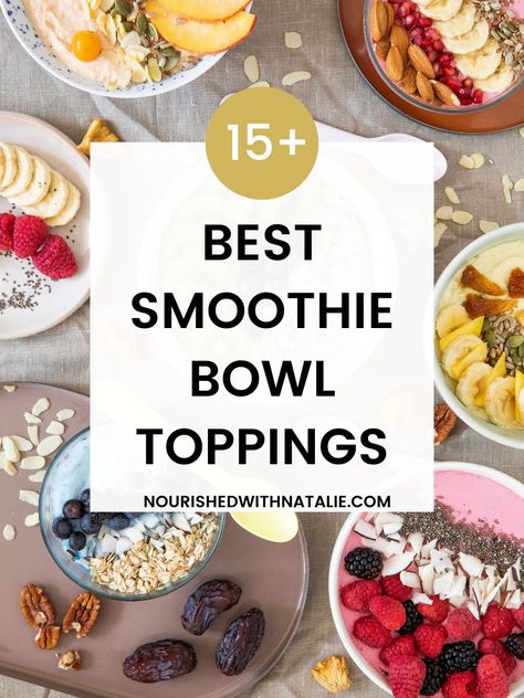 smoothie bowl toppings Toppings For Smoothie Bowls, Acai Bowl Topping Ideas, Smoothie Bowl Toppings Ideas, Make Ahead Smoothie Bowl, Smoothie Toppings, Acai Bowl Toppings, Protein Smoothie Bowl Recipe, Smoothie Bowl Ideas, Acai Bowl Recipe Easy