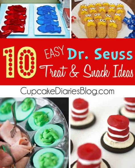 10 Easy Dr. Seuss Treat and Snack Ideas Dr Suess Snacks For Kids Food Ideas, Dr Seuss Treats, Dr Seuss Snacks, Doctor Suess Birthday, Cupcake Diaries, Dr Seuss Crafts, Dr Seuss Birthday Party, Seuss Crafts, Dr Seuss Week