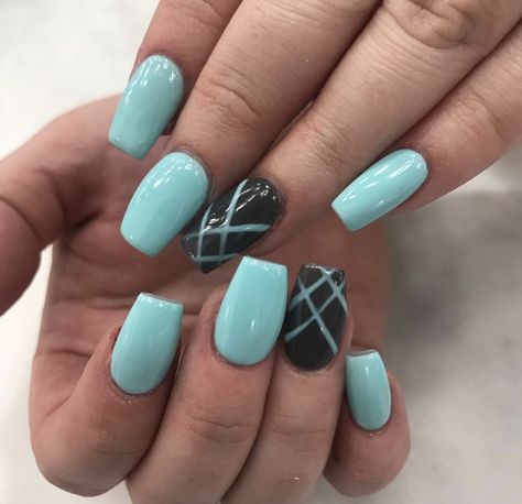 Baby Blue And Black Nails, Blue And Gray Nails, Blue And Grey Nails, Tiffany Blue Nails, Stripped Nails, Finger Nails, Gray Nails, Blue Nail Designs, Top List