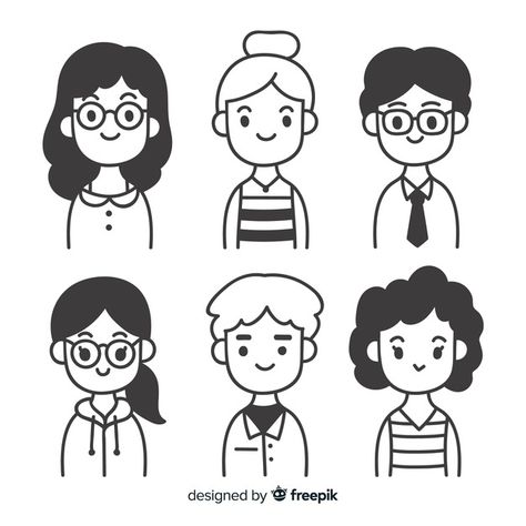 Hand drawn people avatar collection Free... | Free Vector #Freepik #freevector #people #hand #woman #man Simple Cartoon Characters, People Avatar, Simple Face Drawing, Drawn People, Doodle People, Doodle Characters, Drawing Cartoon Faces, Simple Character, 얼굴 그리기