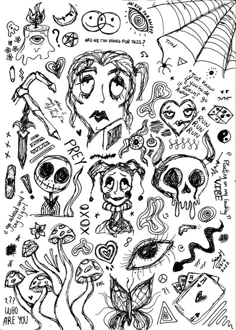 Sharpie Skin Doodles, Doodle Style Illustrations, Weird Little Doodles, Scribble Art Doodles, Punk Drawings Sketches, Punk Sketches, Drawing Ideas Eyes, Detailed Doodles, Unique Doodles