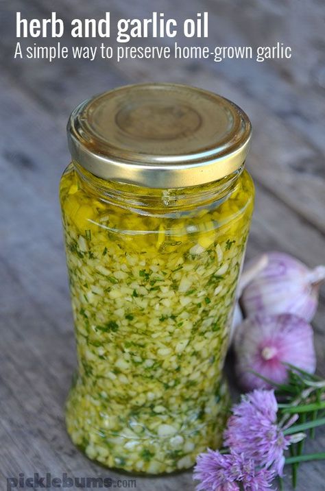 Herb and Garlic Oil - Picklebums Diy Garlic Oil, Garlic Preserving, Preserving Garlic In Olive Oil, Garlic In Oil Preserving, Homemade Garlic Infused Olive Oil, Preserve Garlic In Olive Oil, Garlic Infused Oil, Garlic Infused Oil How To Make, Preserving Garlic