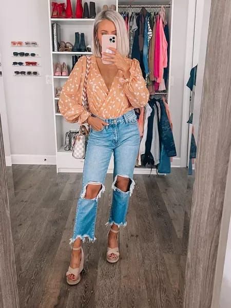 Code TANNER for 20% off my bodysuit, jeans, and wedges! Jeans are size 26, bodysuit is small! Code TANNER20 for 20% off my necklaces & code TANNER15 for 15% off my bracelets Wedge Heel Outfit, Tan Wedges Outfit, Wedges Outfit, Ripped Jeans Outfit, Fashion Family, Top Fashion Bloggers, Mom Style, Spring Summer Outfits, Fall Winter Outfits