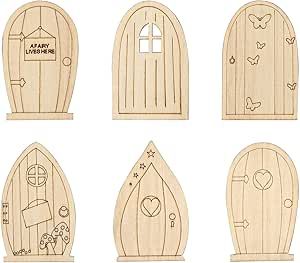 AUEAR, 24 Pack Fairy Door Miniature Wooden Garden Doors Windows Unfinished Fairy Window Accessories Mini Fairy House DIY Craft for Wall Home Party Decoration (6 Styles) Wooden Fairy, Craft Embellishments, Fairy Garden Doors, Elf Door, Paint Pots, Door Crafts, Fairy House Diy, Mixed Patterns, Mini Diy