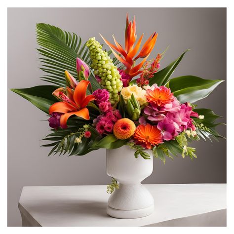 Tropical and Unique Flowers with a wonderful vibe of vacation is this incredible style design. Send the tropics with this bright colorful flower arrangement to someone special and let the colors help you escape in your mind on an exotic journey. We combine the vibrant beauty of fresh unique flowers with the refreshing allure of a vacation state of mind. Why Us? Customized Floral Arrangements: Each bouquet is thoughtfully designed to reflect your unique vision, ensuring a personal touch that transforms every arrangement into a one-of-a-kind masterpiece created by an award winning florist. Handpicked Fresh Blooms: We meticulously work with growers to select the freshest flowers from farms, guaranteeing vibrant, long-lasting arrangements that bring joy and beauty to any occasion. Personalized Colorful Succulent Arrangements, Mexican Themed Flower Arrangements, High Style Floral Arrangements, Anniversary Floral Arrangements, All Souls Day Flower Arrangements, Cool Flower Arrangements, Artistic Flower Arrangements, English Garden Floral Arrangements, Tropical Centerpieces Wedding