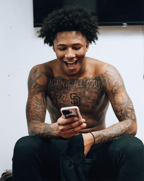 Mentality Tattoo Men, Liangelo Ball Tattoos, Kai Cenat Tattoo, Tuff Tattoos For Men, Boy Tattoos Black Boys, Basketball Tattoos For Men Ideas, Jalen Green Tattoo, Mikey Tattoos, Mikey Williams Tattoo