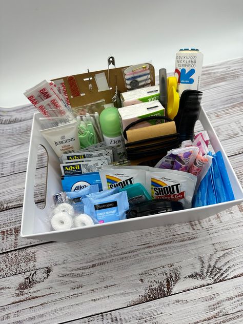 Personalized Bridal Bathroom Emergency Kit - Wedding day Essentials – Craftingisadreamjob Bathroom Gift Basket, Bathroom Emergency Kit, Wedding Reception Bathroom Baskets, Reception Bathroom Basket, Wedding Reception Bathroom, Guest Welcome Baskets, Bathroom Basket Wedding, Being A Bridesmaid, Bridal Survival Kit