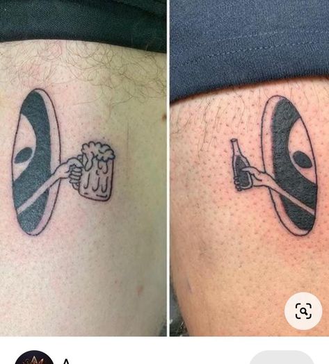 Beer Matching Tattoos, Tattoos For Big Guys, Friend Tattoos Matching Men, Best Guy Friend Tattoos, Guy Best Friend Tattoos Matching, Tattoo For Best Friends Men, Matching 4 Tattoos, 4 Best Friends Tattoos, Best Mate Tattoos