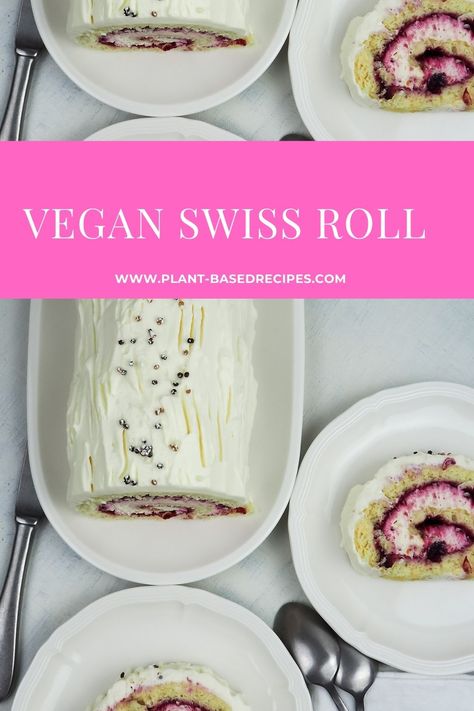 swiss roll Vegan Swiss Roll, Chocolate Swiss Roll Recipe, Japanese Roll Cake, Moist Sponge Cake, Vegan Ganache, Jelly Roll Cake, Chocolate Swiss Roll, Vegan Jelly, Cranberry Jam