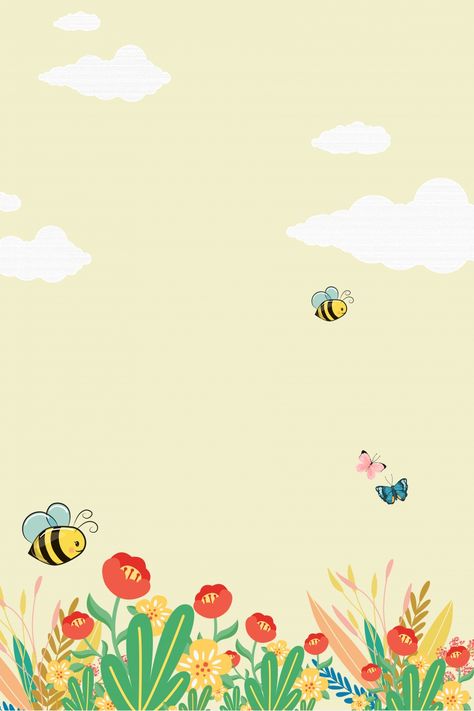 Cute Flower Backgrounds, Bees Background, Bee Background, Spring Backgrounds, Bee Wallpaper, Spring Cartoon, Spring Poster, Frühling Wallpaper, Invitation Flower