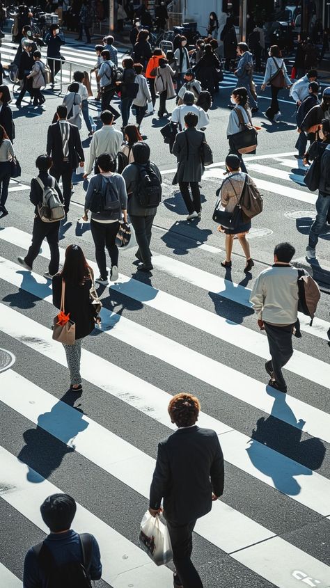 Busy Urban Crossing: A bustling city scene as numerous pedestrians cross the street at a busy urban intersection. #pedestrians #crossing #city #street #urban #shadows #sunlight #busy #aiart #aiphoto #stockcake https://ayr.app/l/RiRD Clean Urban Aesthetic, Urban Environment Photography, People In City, Street Environment, Busy City Street, Bird Soaring, Street Fashion Shoot, Street Crossing, Urban Street Photography