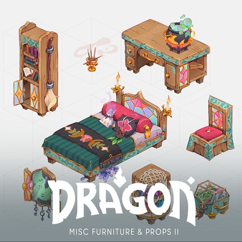 Games Like Stardew Valley, Dragon Concept Art, Polish Costume, Dragon Project, Props Concept, 3d Environment, Props Art, Casual Art, Isometric Art