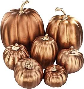 Winlyn 7 Pcs Assorted Sizes Artificial Metallic Bronze Pumpkins Rustic Decorative Fall Pumpkins Foam Pumpkins for Gifts Thanksgiving Halloween Harvest Fall Wedding Table Centerpiece Mantel Shelf Decor Christmas Train Set, Decorative Pumpkins, Fall Wedding Tables, Train Ornament, Festive Centerpieces, Metal Pumpkins, Gold Pumpkins, Artificial Pumpkins, Foam Pumpkins