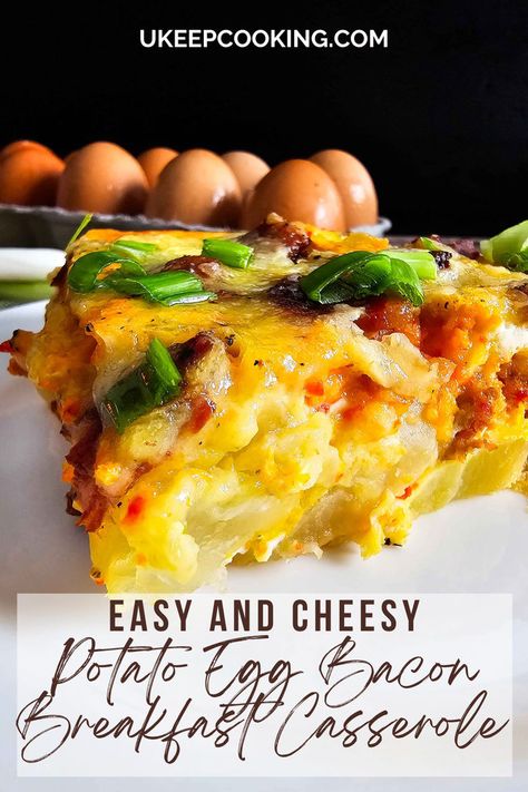 Start your day with our Potato Egg Bacon Breakfast Casserole, a delicious and hearty dish perfect for breakfast or brunch. This casserole combines crispy bacon, tender potatoes, and fluffy eggs, all baked together to create a savory and satisfying meal. With a golden, cheesy top and a rich, flavorful interior, it's an easy recipe that the whole family will love. Perfect for meal prep, this casserole can be made ahead of time and reheated for busy mornings. Essen, Potato Egg Breakfast, Bacon Egg And Cheese Casserole, Bacon Breakfast Casserole, Bacon Egg Bake, Potato And Egg Breakfast, Egg And Cheese Casserole, Egg Breakfast Casserole, Breakfast Skillet Recipes