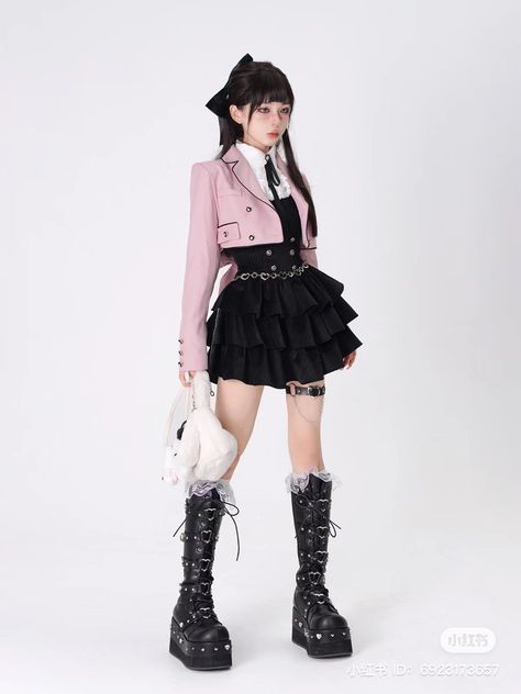 Jpop Outfit Girl, Pink Kpop Fashion, Korean Idol Outfit, Jpop Idol Outfits, Japanese Idol Outfits, Peony Aesthetic, Punk Style Outfits, Idol Fashion, Idol Outfit