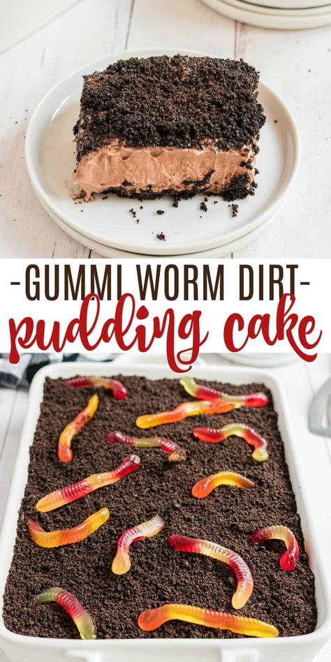 Dirt Worm Pudding, Chocolate Dirt Cake, Dirt Dessert Recipe, Dirt Pudding Recipes, Worm Cake, Dirt Recipe, Dirt Cake Recipe, Easter Dirt Cake, Oreo Dirt Cake