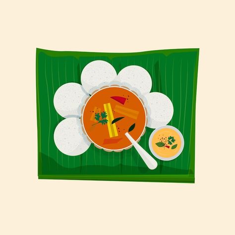 Idli Sambar Illustration, Panipuri Illustration, South Indian Restaurant Logo, South Indian Food Illustration, South Indian Illustration, Sambar Idli, Cookbook Journal, School Drawings, Idli Sambar