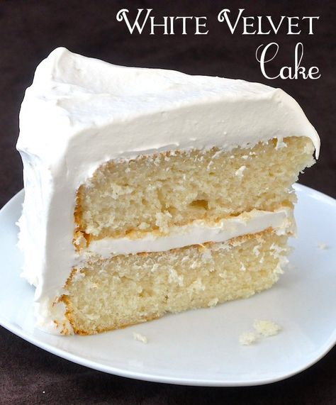 White Velvet Cake - developed from an outstanding Red Velvet Cake recipe, this white cake is a perfectly moist and tender crumbed cake that would make an ideal birthday cake. White Velvet Cake, White Velvet Cakes, Red Velvet Cake Recipe, Velvet Cake Recipes, Rock Recipes, White Cake Recipe, Slice Of Cake, Cupcake Cake, White Velvet