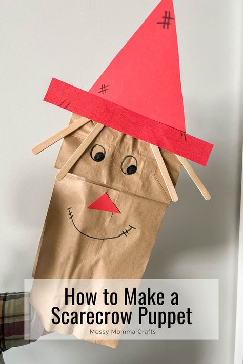 Looking for a simple and easy Halloween craft for kids? Try this Brown Paper Bag Scarecrow craft! Using common household items, this fall-inspired activity is perfect for children to enjoy. Get ready for a season of fun crafts for kids during Halloween and beyond! Check out the full instructions at Messy Momma Crafts. Crow Puppet, Paper Bag Scarecrow, Easy Paper Crafts For Kids, Scarecrow Craft, Make A Scarecrow, Scare Crow, Scarecrow Crafts, Paper Bag Crafts, Puppets Diy