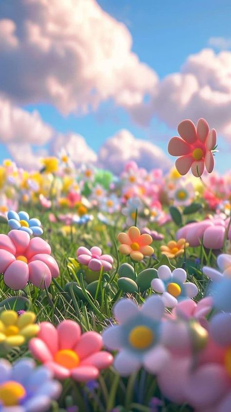 Karyme Moreno 9 16 Backgrounds, Cartoon Landscape Backgrounds, 3d Art Blender, Flower Concept Art, Soft Clay Ideas, Grass Aesthetic, Cute Landscape, Clay Material, 3d Scene