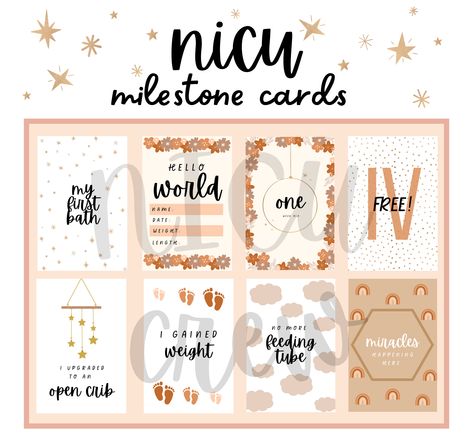 The sweetest NICU milestone cards to celebrate and commemorate every victory your preemie has. Take a picture with each card as your little fighter achieves them! Nicu Milestone Cards, Leaving The Hospital, Nicu Mom, Tiny Miracles, Im Coming Home, Preemie Clothes, Nicu Nurse, Miracles Happen, Milestone Cards