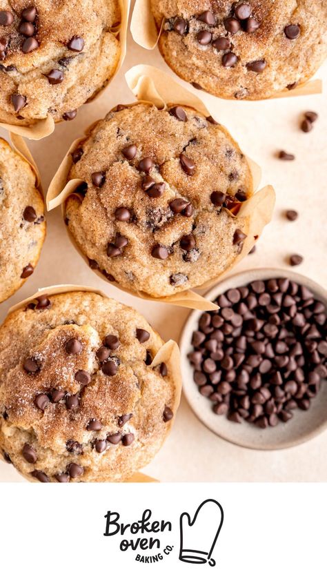 These incredibly fluffy Cinnamon Chocolate Chip Muffins are perfect for your next brunch or picnic! They are sure to be a crowd pleaser with their warm cinnamon spice and rich chocolate chips. If you don't love cinnamon, omit it from the batter and the topping for a delicious jumbo chocolate chip muffin recipe.