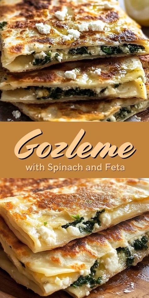 Gozleme with Spinach and Feta is a savory Turkish flatbread stuffed with spinach, feta, and herbs! 🥙🧀 Crispy on the outside and soft on the inside, this delicious dish is perfect for breakfast, lunch, or dinner. Serve it warm and enjoy the perfect blend of flavors and textures. 📌 Pin this recipe to make a tasty and satisfying spinach and feta gozleme for your next meal! #Gozleme #SpinachFeta #TurkishFood #SavoryFlatbread #EasyMeals #DeliciousAndSatisfying Turkish Spinach Recipe, Turkish Flatbread Recipe, Feta Flatbread, Gozleme Recipe, Turkish Flat Bread, Turkish Flatbread, Creamy Feta, Spinach Feta, Flatbread Recipes