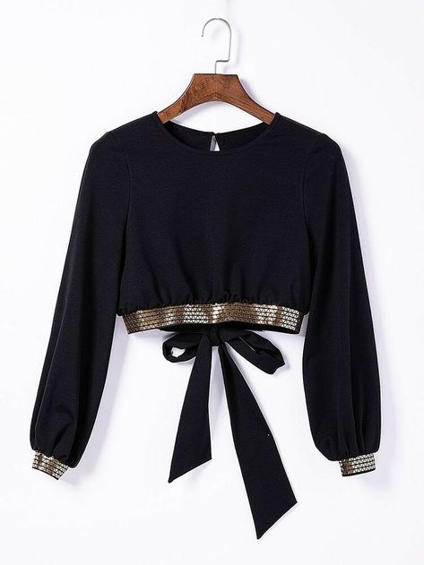 Long Blouse Outfit, Hollow Out Top, Black Blouse Designs, Blouse With Bow, Fashion Tops Blouse, Stylish Blouse Design, Trendy Fashion Tops, Trendy Blouses, Trendy Blouse Designs