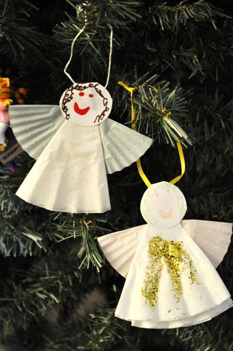 Christmas Nativity Craft for Preschoolers | Angel Ornament Craft Christmas Hymns, Preschool Christmas Crafts, Angel Crafts, Church Crafts, Nativity Crafts, Preschool Christmas, Sunday School Crafts, Christmas Angel, Coffee Filter