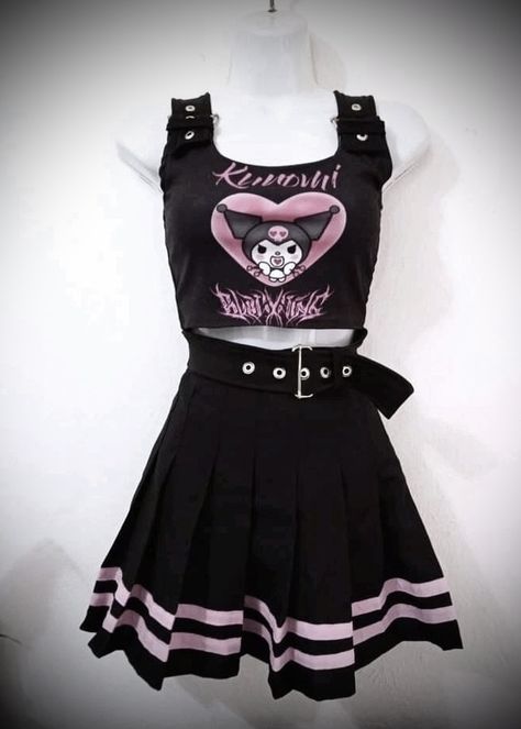 Kuromi Outfit Aesthetic, Kuromi Outfit, Kuromi Clothes, Hello Kitty Outfit, Sanrio Outfits, Kitty Outfit, Sanrio Clothes, Sanrio Fashion, Clothes Kawaii