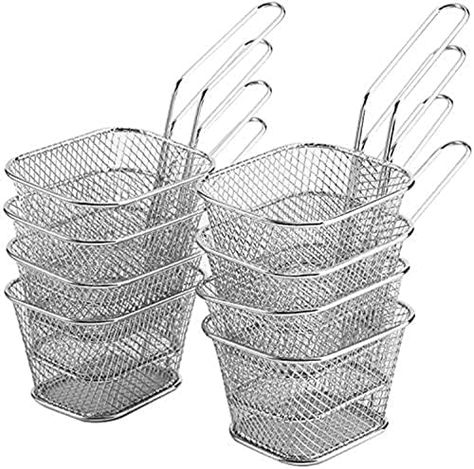 (Large 13cm ) - Stainless Steel Mini Square Fry Basket French Fries Holder, Fried Food Table Serving (Larger 13cm ) Fried Chips, Chicken Snacks, Mini Chips, Food Strainer, Deep Fry, Cooking Tool, Food Table, Food Display, Snack Chips