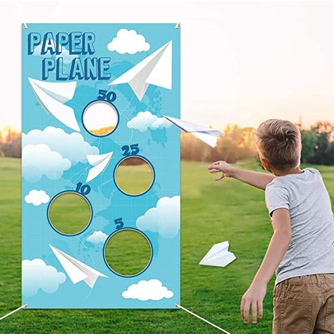 Paper Airplane Party, Flying Paper Plane, Airplane Party Theme, Airplane Birthday Party Decorations, Office Olympics, Planes Birthday Party, Flying Paper, Sports Activities For Kids, Airplane Activities