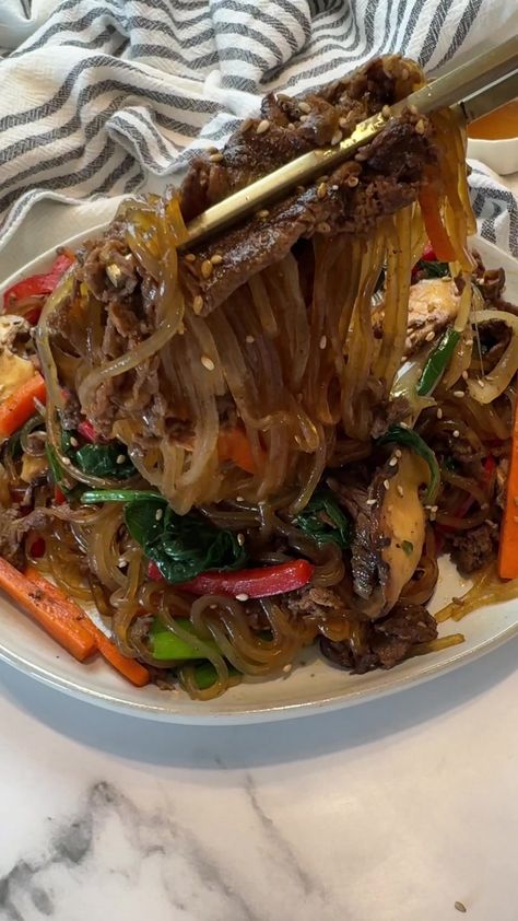 The Best Authentic Korean Beef Japchae Recipe Chap Jae Recipe, Chop Chae Recipe Korean, Japache Korean, Jap Chae Recipe Korean, Easy Japchae Recipe, Chop Chae Recipe, Japchae Recipe Easy, Korean Japchae Recipe, Japchae Sauce