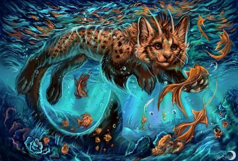 Cat Fish Cat Monster, Underwater Art, Underwater Animals, Warrior Cats Art, Drawing Cat, Art Simple, Warrior Cat, Drawing Skills, Warrior Cats