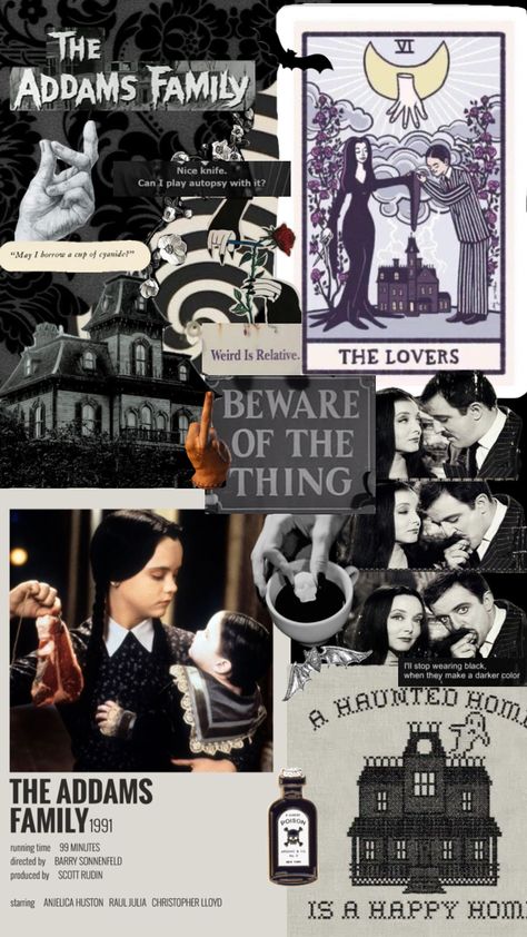 The Addams Family mood board #theaddamsfamily #addamsfamily #mood #moodboards #movie #art #wallpaper #vintage #aesthetic Movie Art Wallpaper, Art Wallpaper Vintage, Musical Theatre Posters, Halloween Movies To Watch, Family Wallpaper, Family Aesthetic, Family Collage, Anjelica Huston, Adams Family