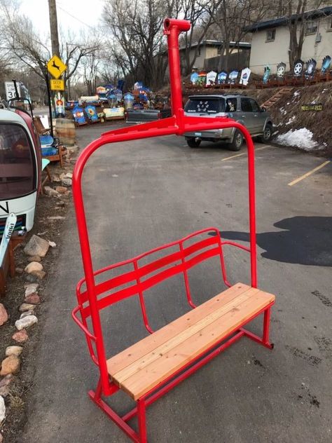 Ski Lifts Archives | Colorado Ski Chairs Upcycling, Ski Furniture, Colorado Gifts, Ski Lodge Party, Modern Western Home Decor, Ski Lift Chair, Ski House Decor, Ski Chair, Old Skis