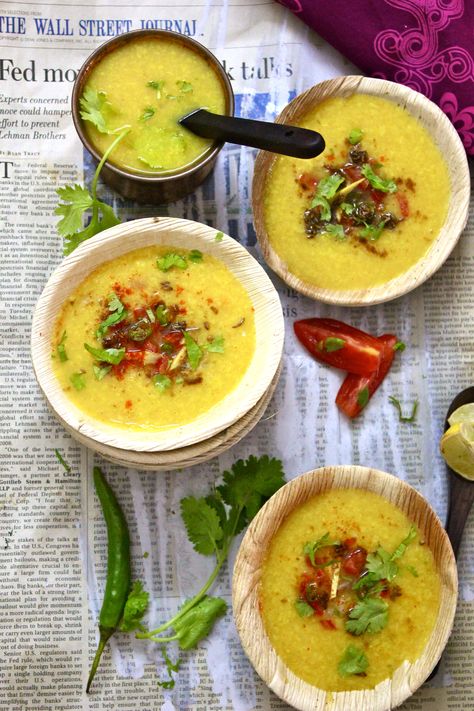 Muradabadi Moong Ki Dal - Yellow Moong Dal with Spices Low Calorie Soup, Tamarind Chutney, Using A Pressure Cooker, Dal Recipe, Moong Dal, Green Chutney, Chaat Masala, Hearty Soups, Indian Cooking